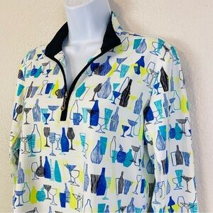 SanSoleil SoCool Print Long Sleeve Zip Mock Golf Shirt Size M